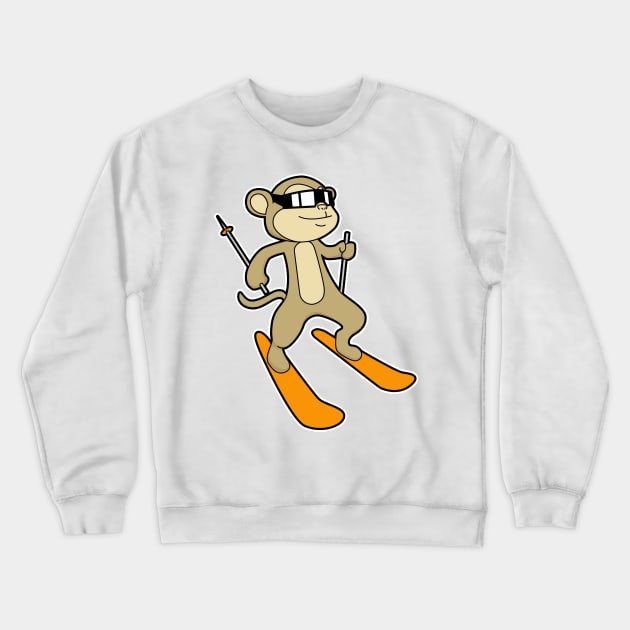 Monkey as Skier with Ski Crewneck Sweatshirt by Markus Schnabel